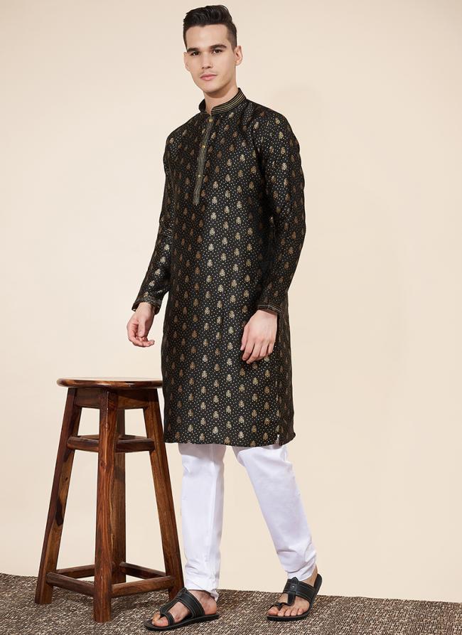 Heavy Jacqaurd Black Festival Wear Pintex Work Readymade Kurta Pajama